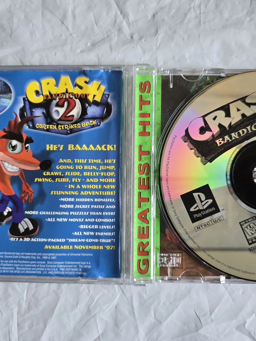 Sony PlayStation Crash Bandicoot Game Case One And Two Original Like New No Scra